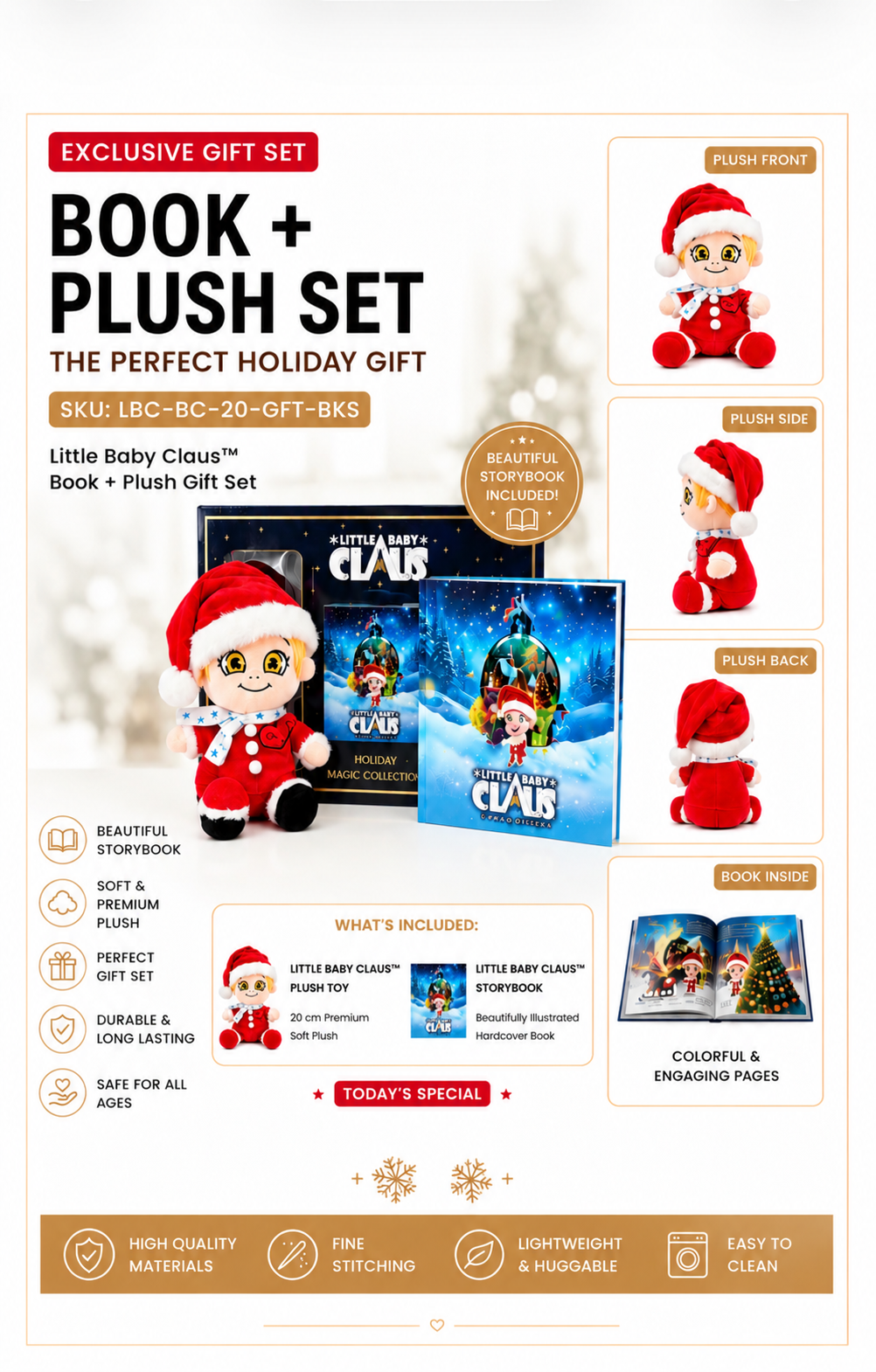 Little Baby Claus™ Storybook Gift Set – 20 cm Plush + Hardcover Book