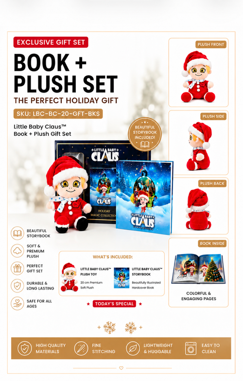 Little Baby Claus™ Storybook Gift Set – 20 cm Plush + Hardcover Book
